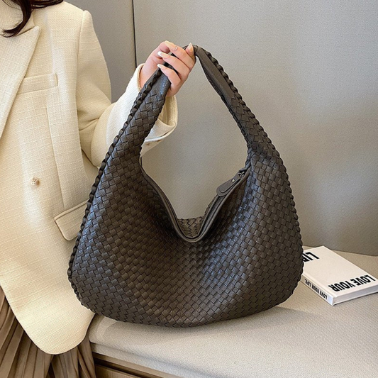 Geflochtene Schultertasche | PU-Leder | Weich und Geräumig